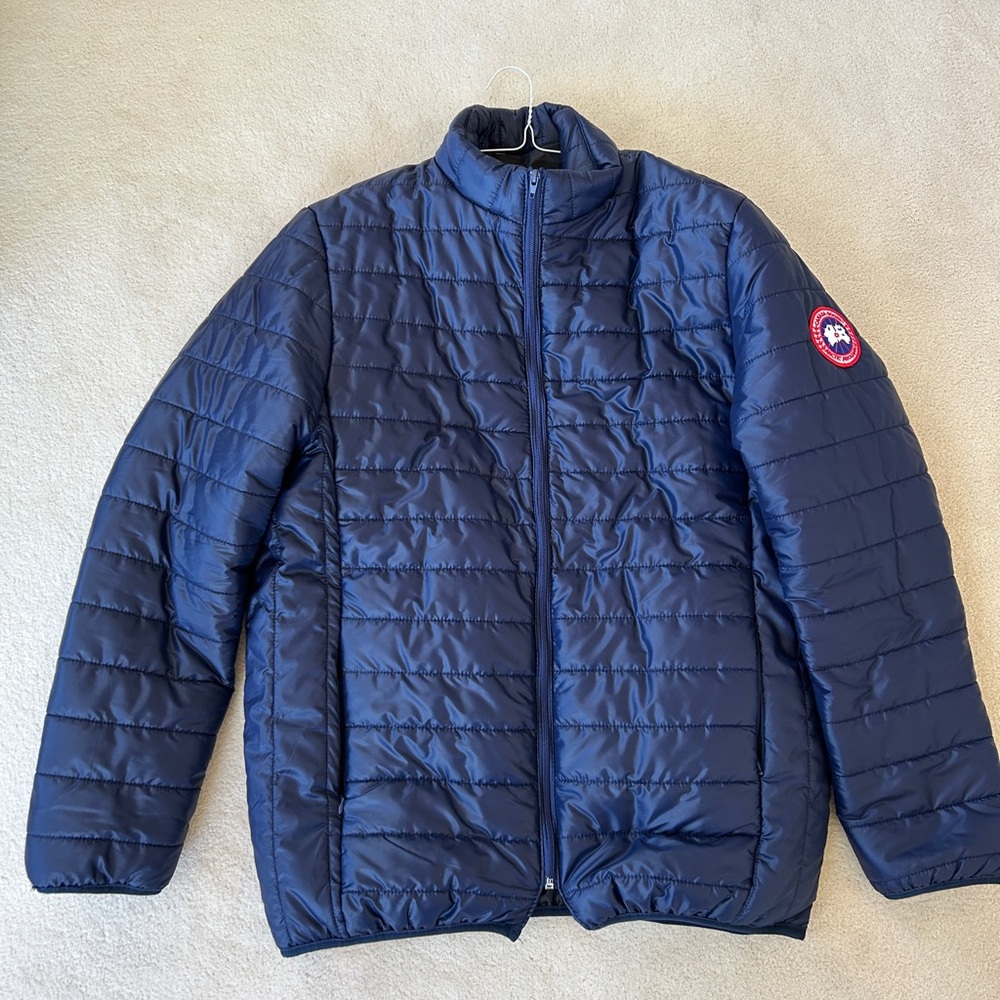 Blue Quilted Puffer Jacket with Stand-Up Collar
